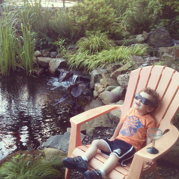 Relaxing next to pond