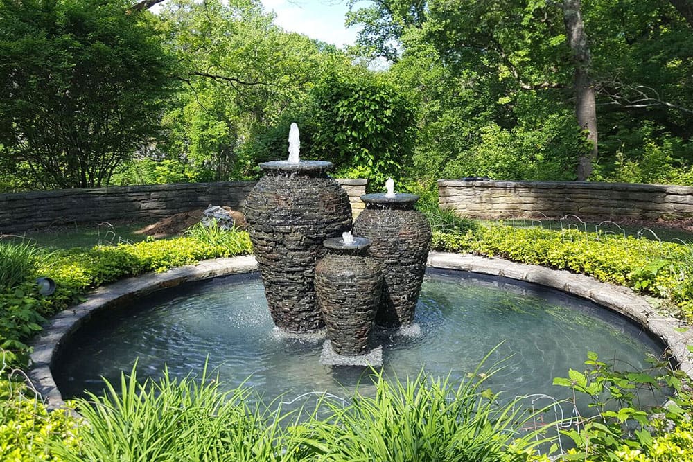 Triple slate fountain urns