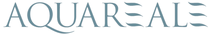 AQUAREALE brand logo in stylized blue font